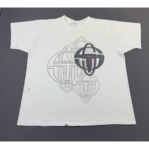 Rare Vintage 90s Sergio Tacchini Big Logo White Shirt Single Stitch Promo XL Fit
